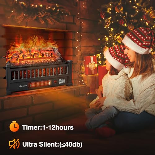 Black 20-Inch Electric Fireplace Logs with Remote Controller E7920
