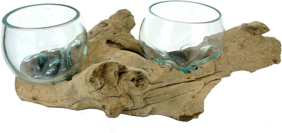 Double Melted Glass Vase Bowl Hand Blown Sculpture Candle Holder W421110