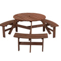 6-Person Circular Wooden Picnic Table with 3 Built-in Benches N877