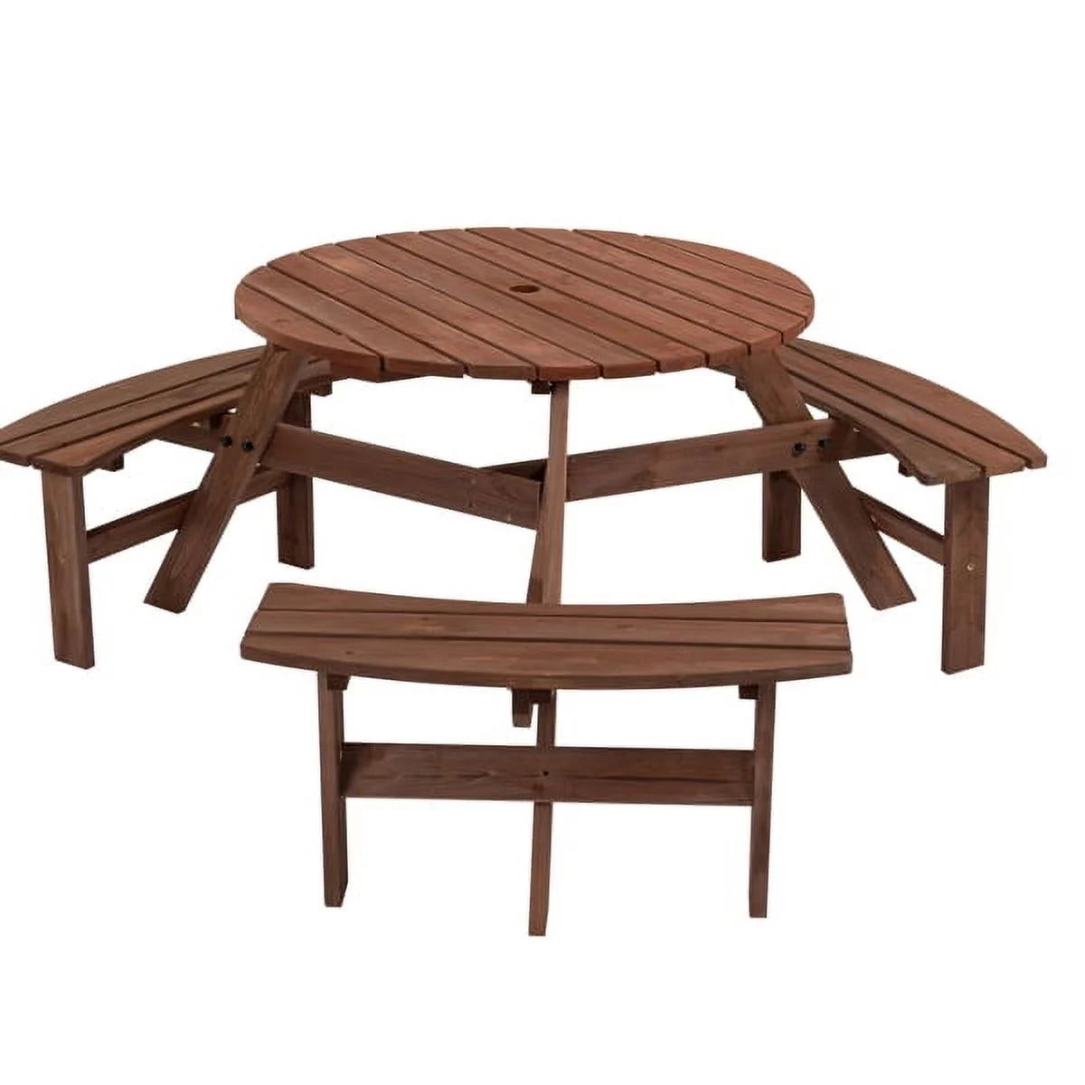 6-Person Circular Wooden Picnic Table with 3 Built-in Benches N877