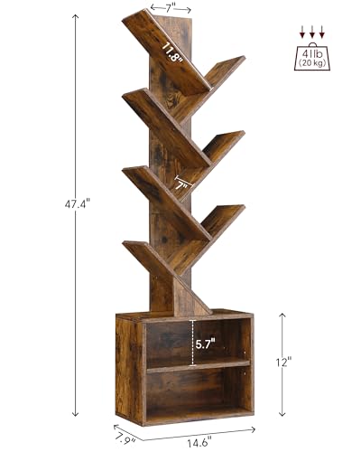 6 Tier Rustic Brown Tree Bookshelf with Storage Cabinet K125