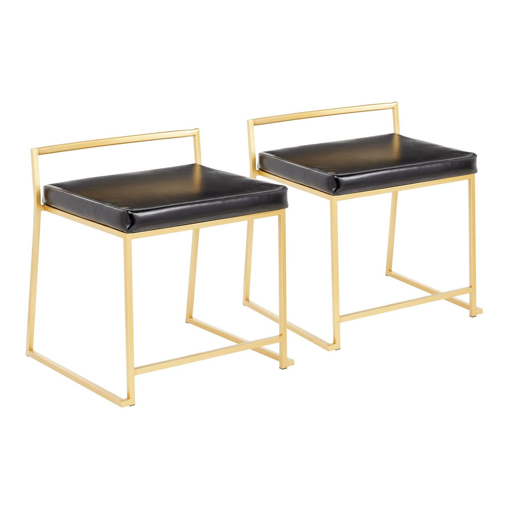 Gold Metal and Black Faux Leather Stackable Dining Chair Set of 2 H484124
