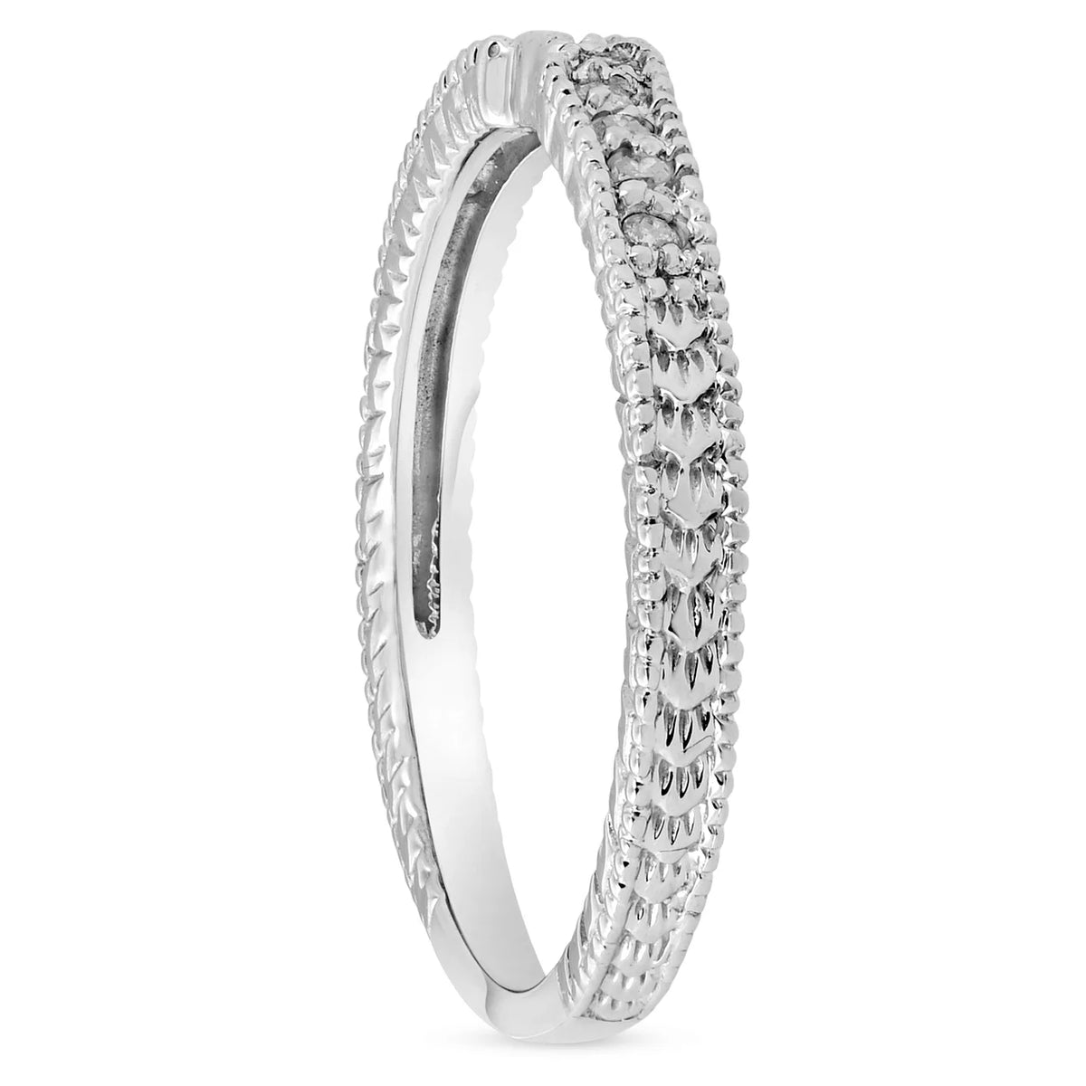 Vintage Diamond Notched Wedding Ring 14K White Gold D805