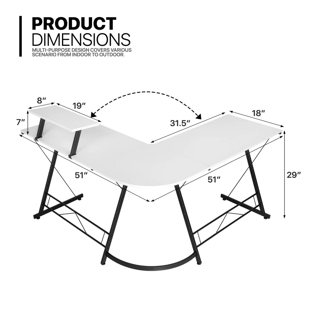 White L Shaped Computer Desk & Chair Set with Monitor Stand X9363
