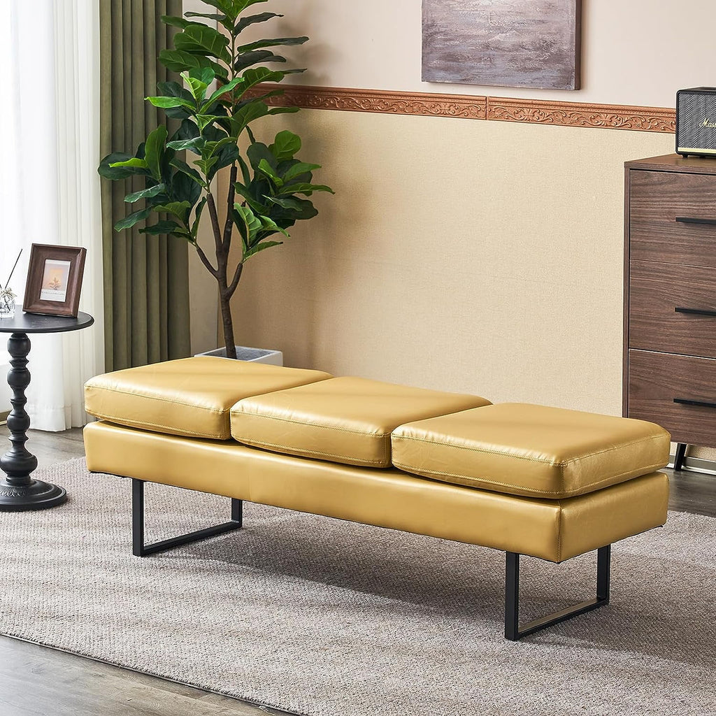 Upholstered 3 Seats Faux Leather Bench T495571