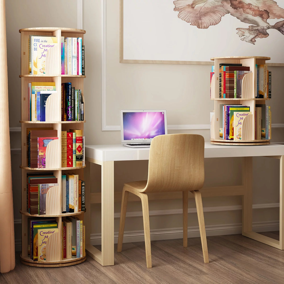 2 Tier Rotating Solid Wood Bookshelf I74949