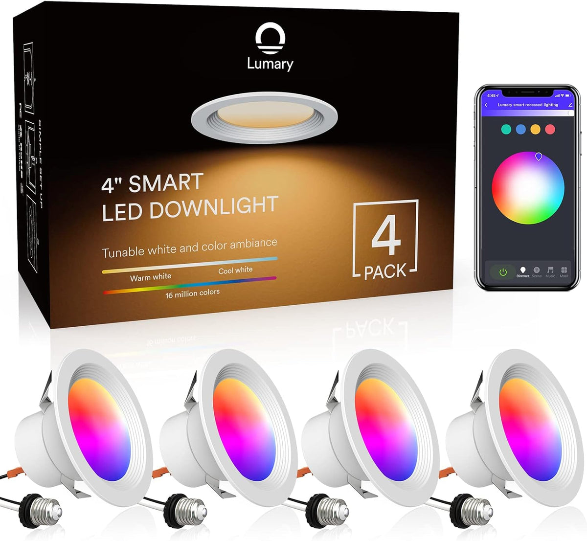 5/6 inch LED Smart Recessed Lighting Wi-Fi Can Lights RGBWW Downlight 13W (80W Equivalent) 1100LM I8694