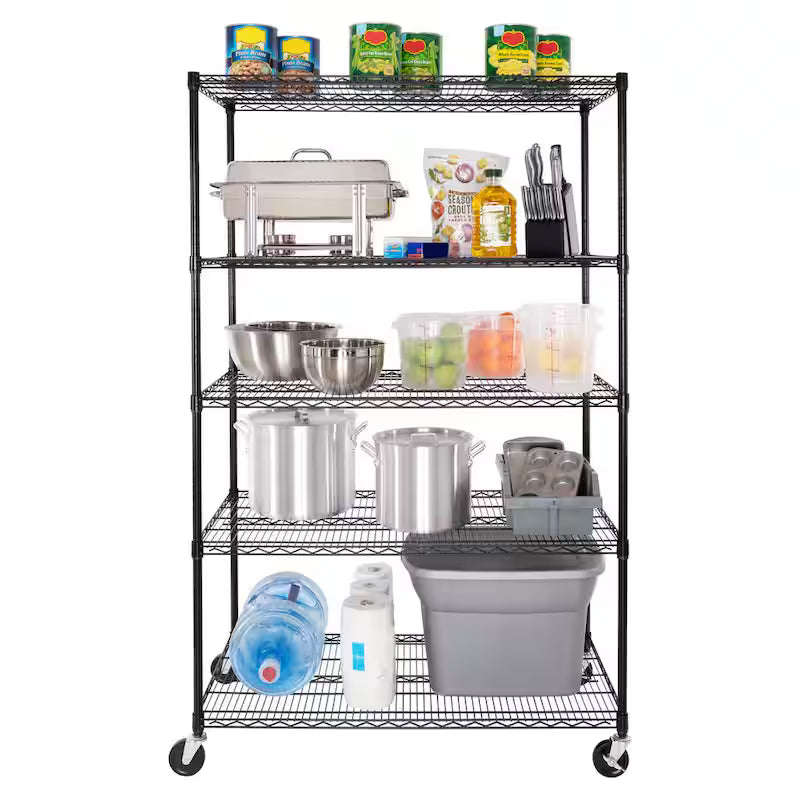 Black 5-Tier Steel Wire Shelving A177576