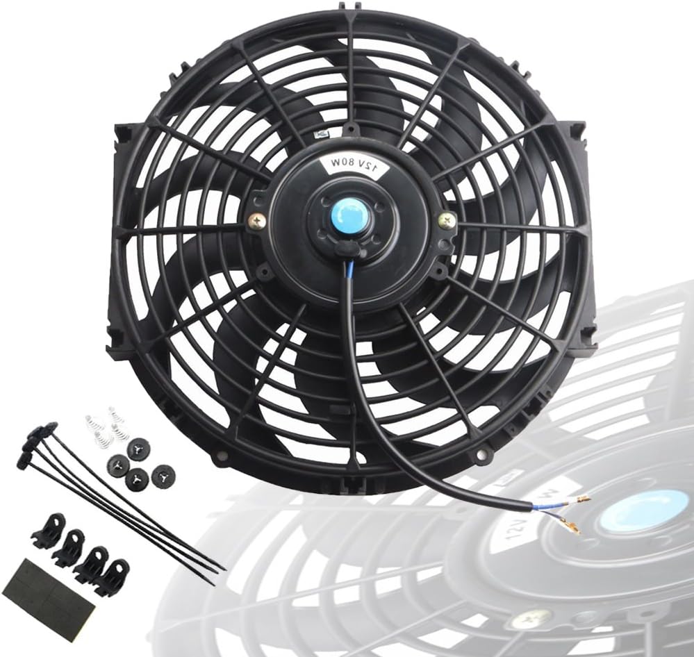 Black Universal Electric Radiator Slim Fan 12V 16 Inch X2 Pack of 2 C66798