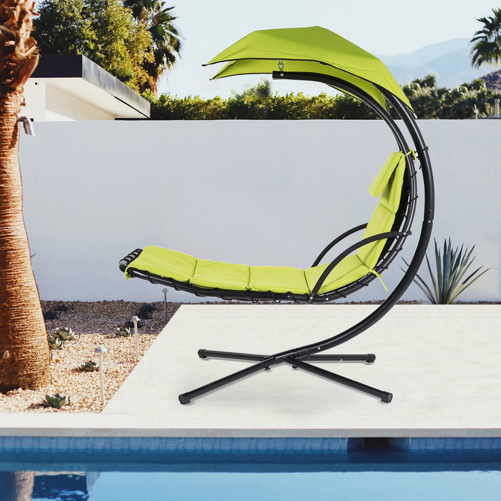 Hanging Chaise Lounge Chair Swing Hammock Chair Steel Green Q700187