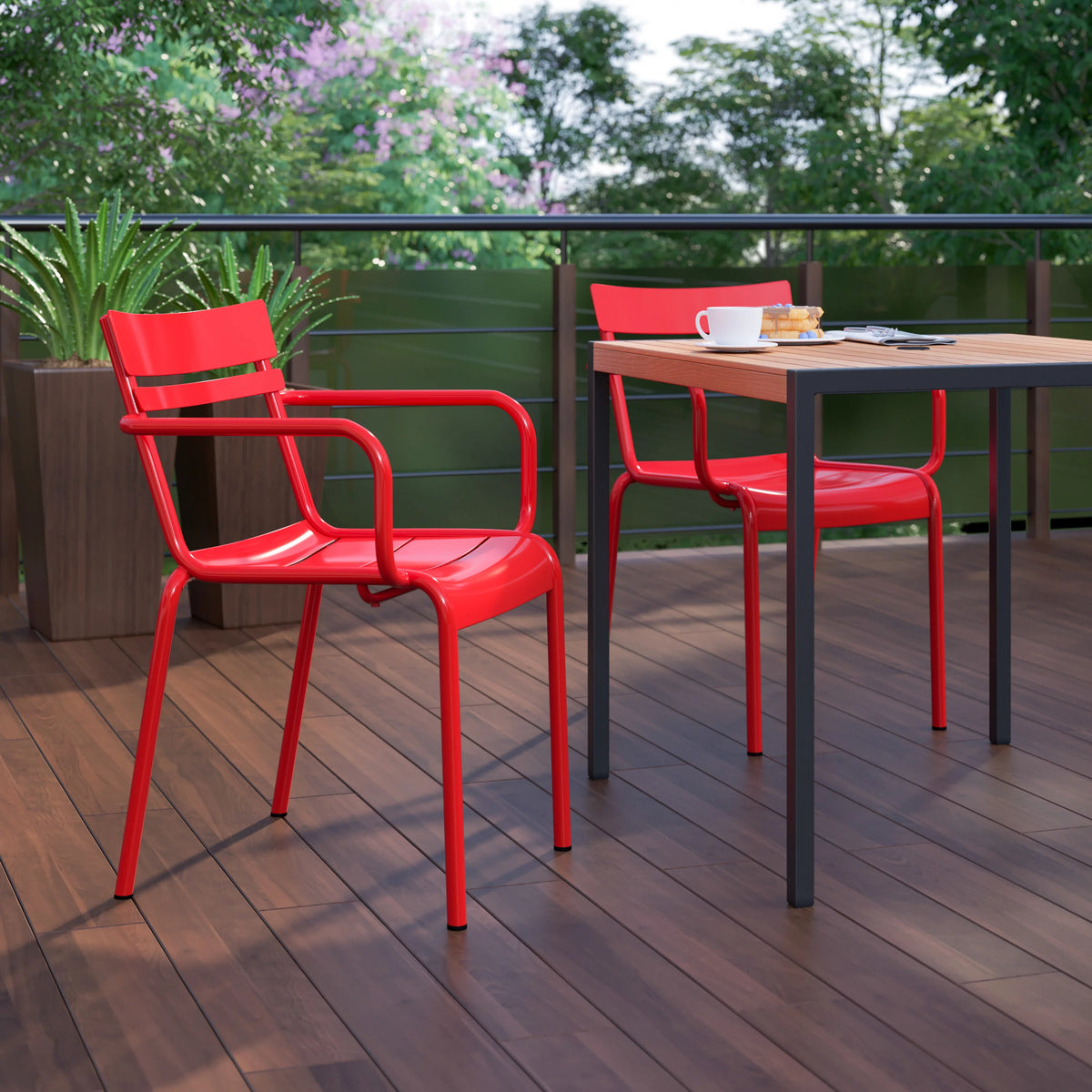 Red Steel Stackable Indoor-Outdoor Chair with Arms S914321