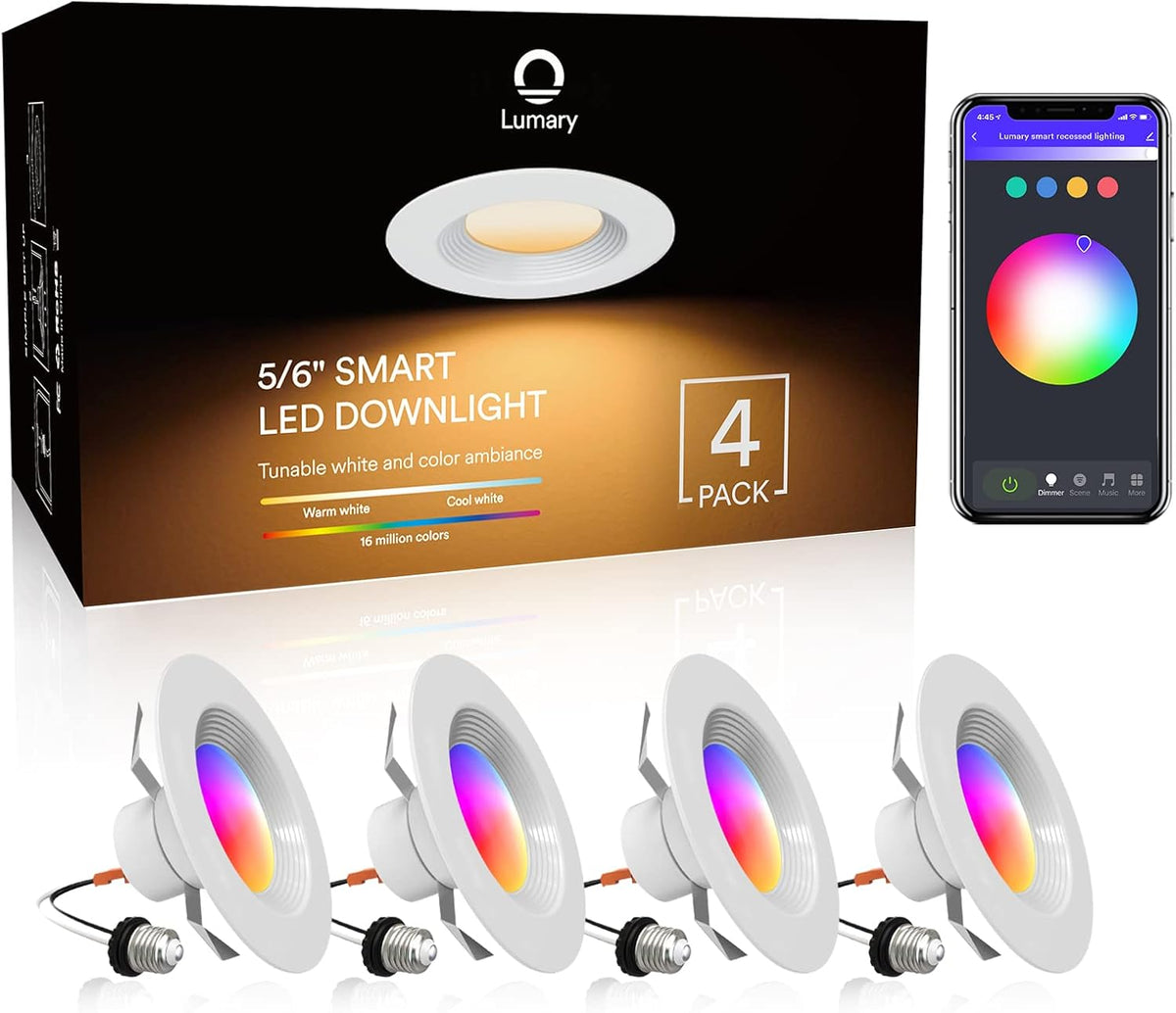 5/6 inch LED Smart Recessed Lighting Wi-Fi Can Lights RGBWW Downlight 13W (80W Equivalent) 1100LM I8694