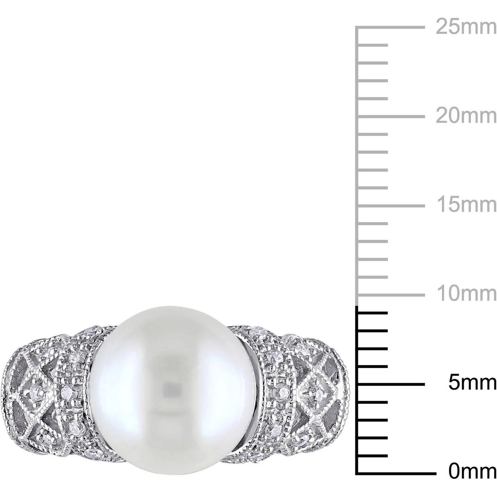 9-9.5mm White Cultured Freshwater Pearl Sterling Silver Cocktail Ring D8599