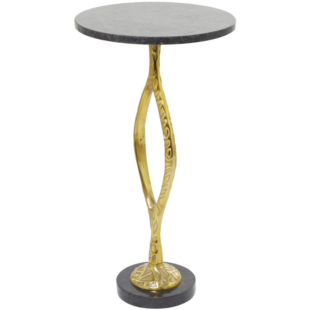 Gold Aluminum Accent Table with Black Marble Base L2666
