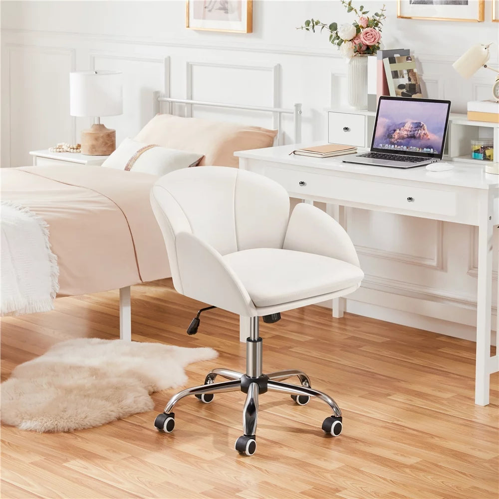 White Swivel Rolling Desk Chair with Armrests J449