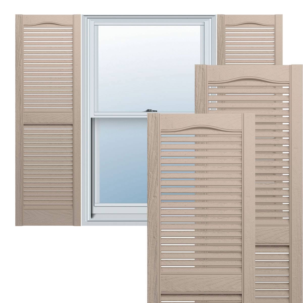 Vinyl Standard Cathedral Top Center Mullion with Open Louver Shutters 14 1/2x22 x 60x22 W H73426