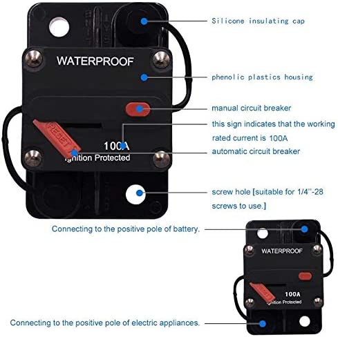 100 Amp Circuit Breaker 30A-300A with Manual Reset Waterproof Inline Fuse L583