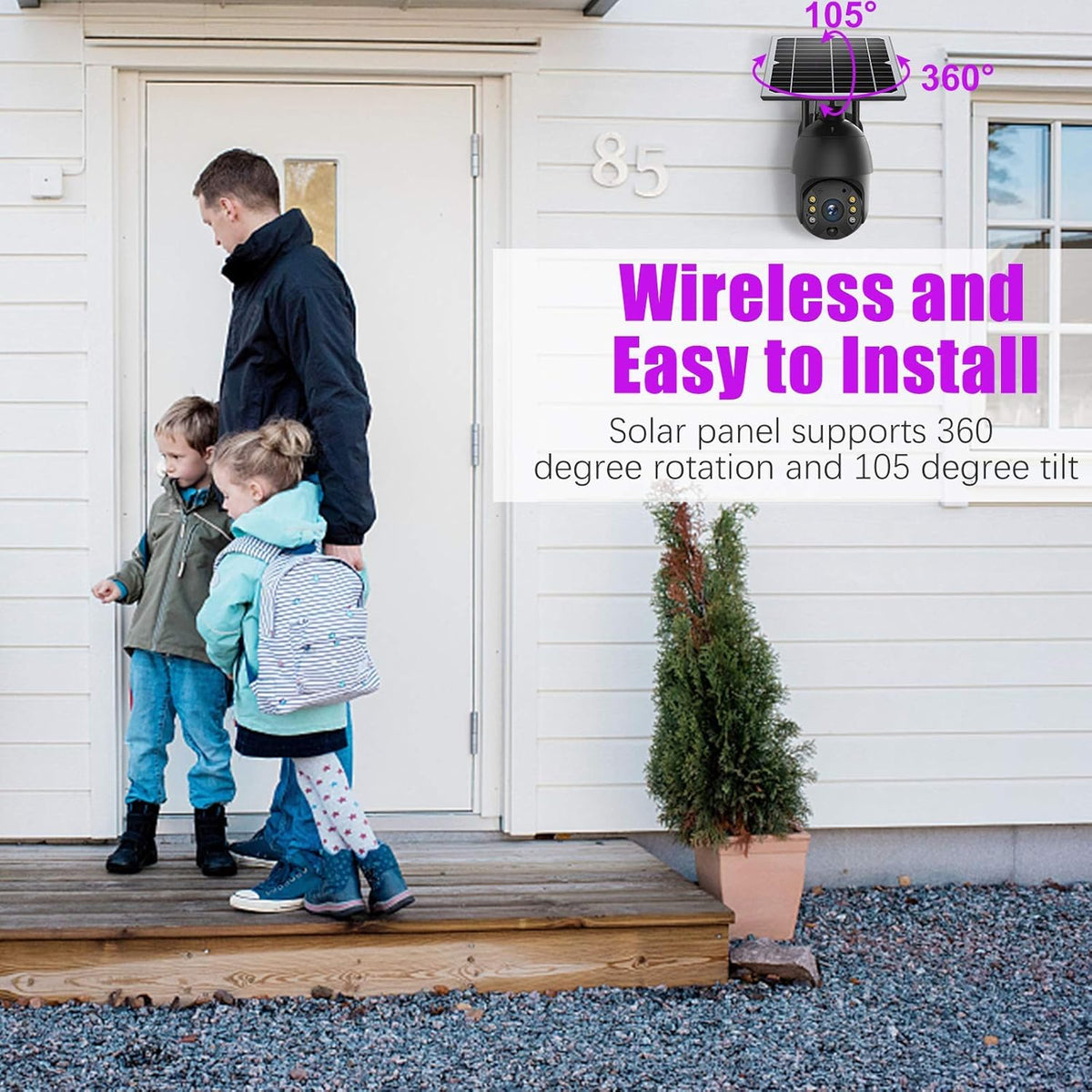 Solar Powered Wireless Security Camera Outdoor Pan Tilt WiFi Waterproof with Spotlight Battery Solar Panel Color Night Vision Motion Detection 2-Way Audio SD&Cloud Storage Black J500