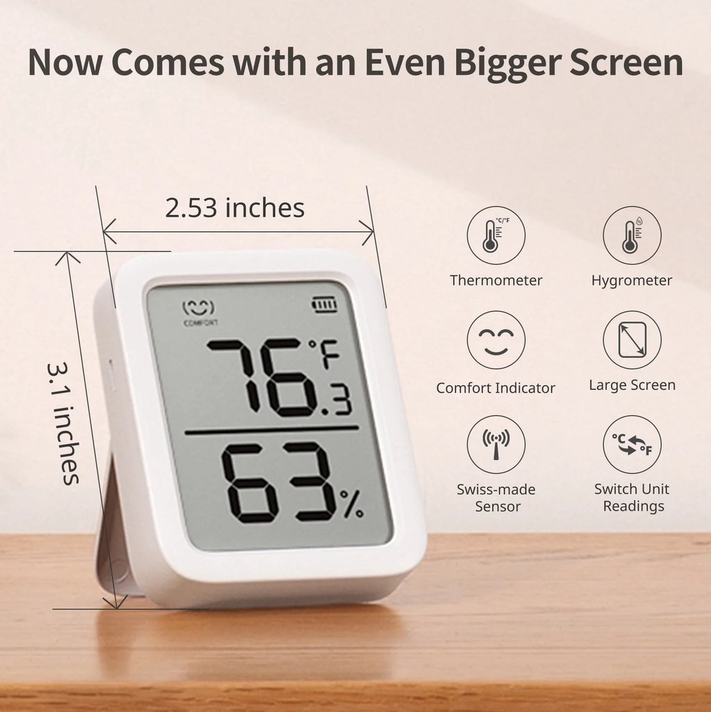 Thermometer & Hygrometer, Bluetooth Temperature Humidity Sensor, 3" LCD Display, White, 2 Pack K10762