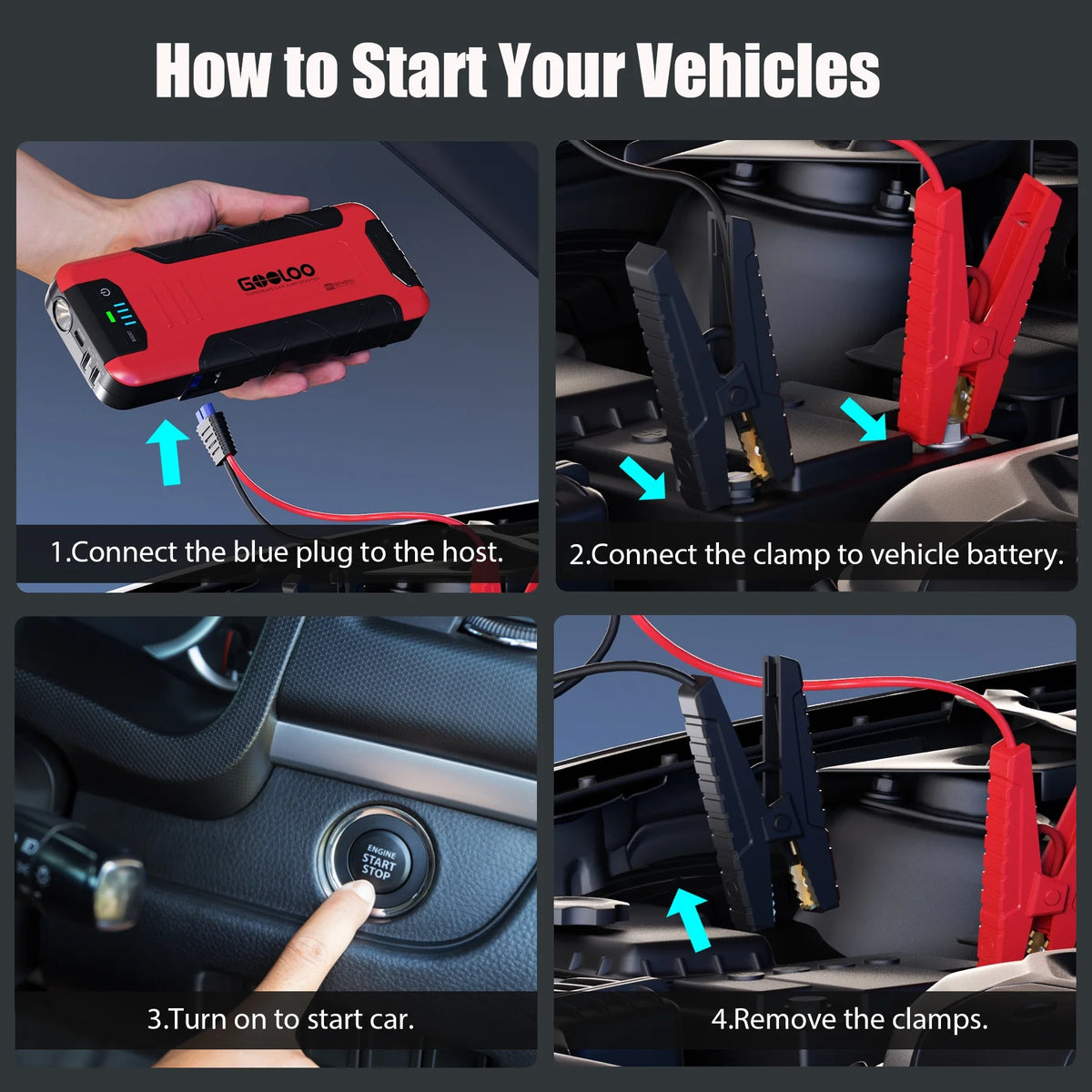 4500A Peak 12V Car Battery Jump Starter with USB Quick Charge P6628