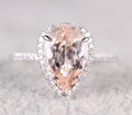 Pear Cut Morganite and Diamond Moissanite Halo Engagement Ring with 18k Gold Plating B108534