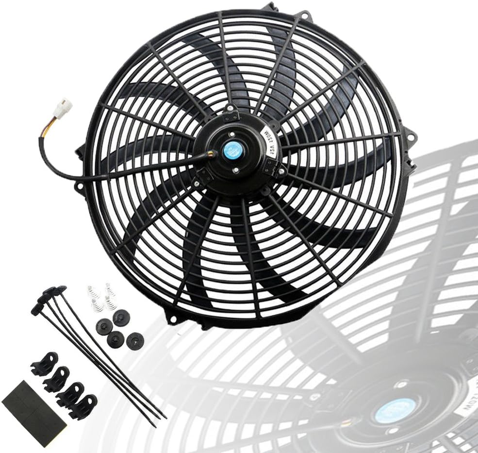 Black Universal Electric Radiator Slim Fan 12V 16 Inch X2 Pack of 2 C66798