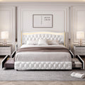 White Full Size LED Bed Frame with 4 Storage Drawers S486
