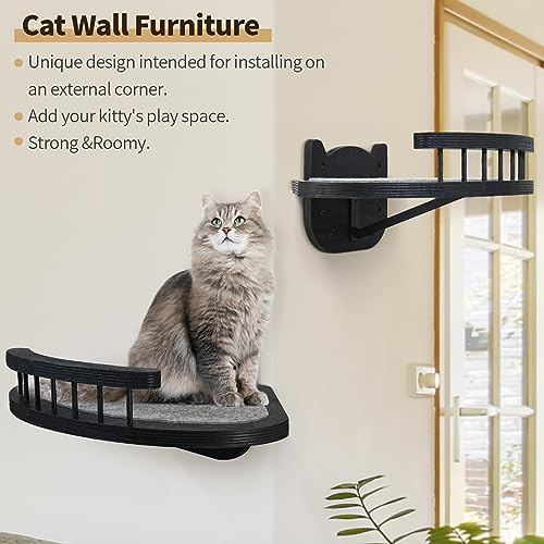 Black Wall-Mounted Cat Shelves with Scratching Pad P359