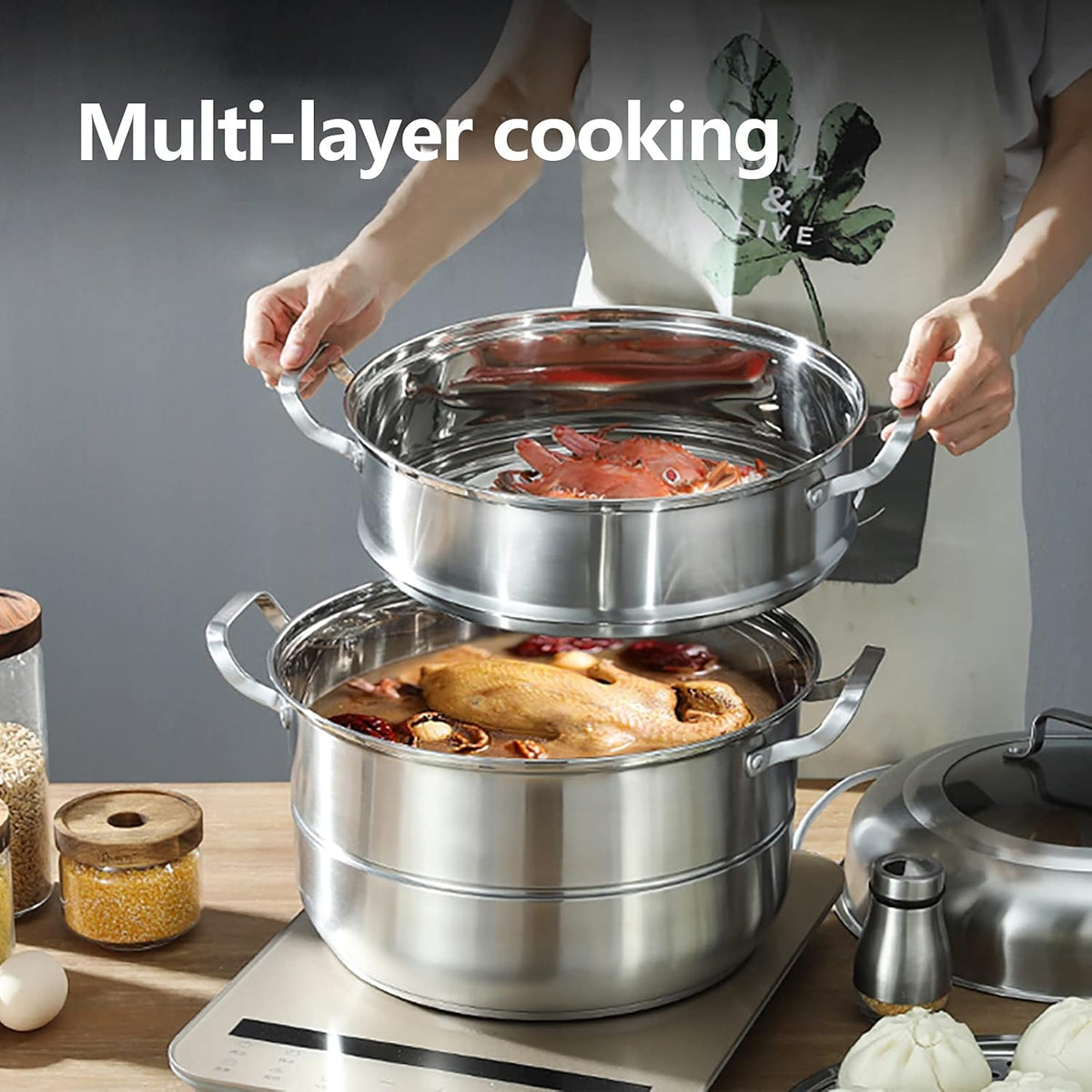 Stainless Steel 5 Levels Steamer with Glass Lid 32cm G85972