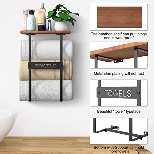 Wall Mounted Metal Towel Holder with Wooden Shelf N593