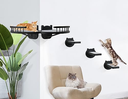 Black Wall-Mounted Cat Shelves with Scratching Pad P359