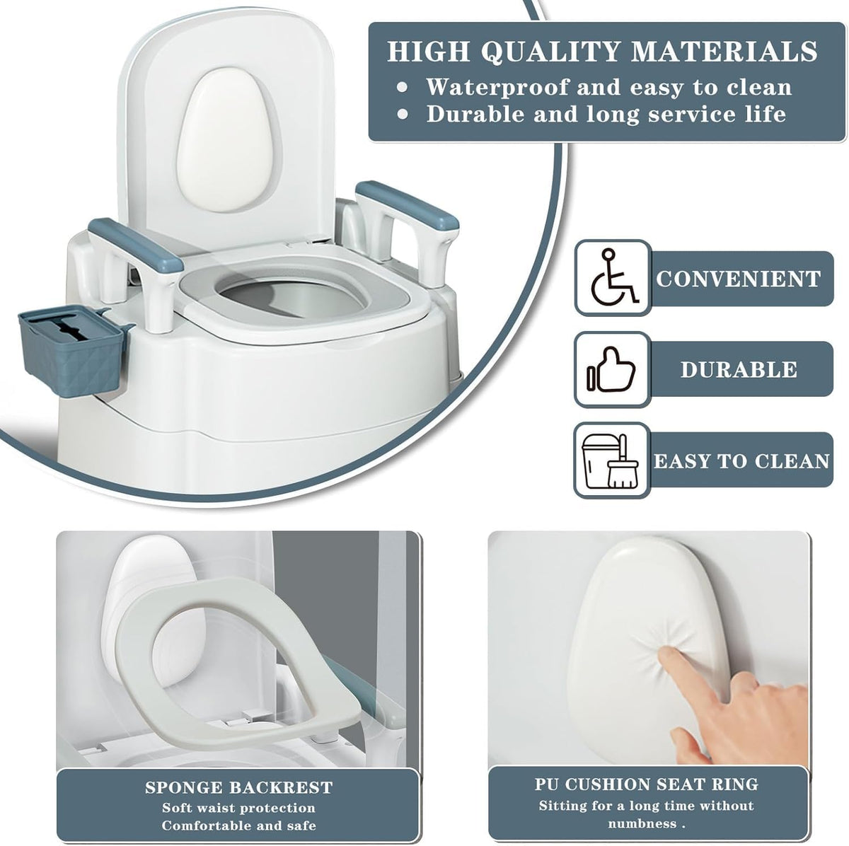 Detachable Armrests Height Adjustable Heavy Duty Commode N4148