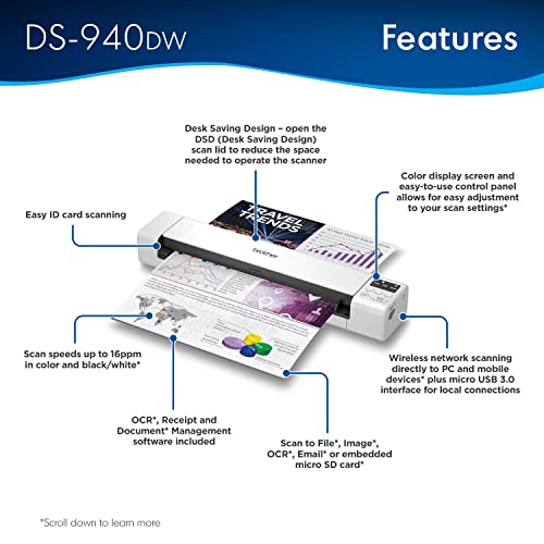 Duplex Wireless Compact Mobile Document Scanner J734