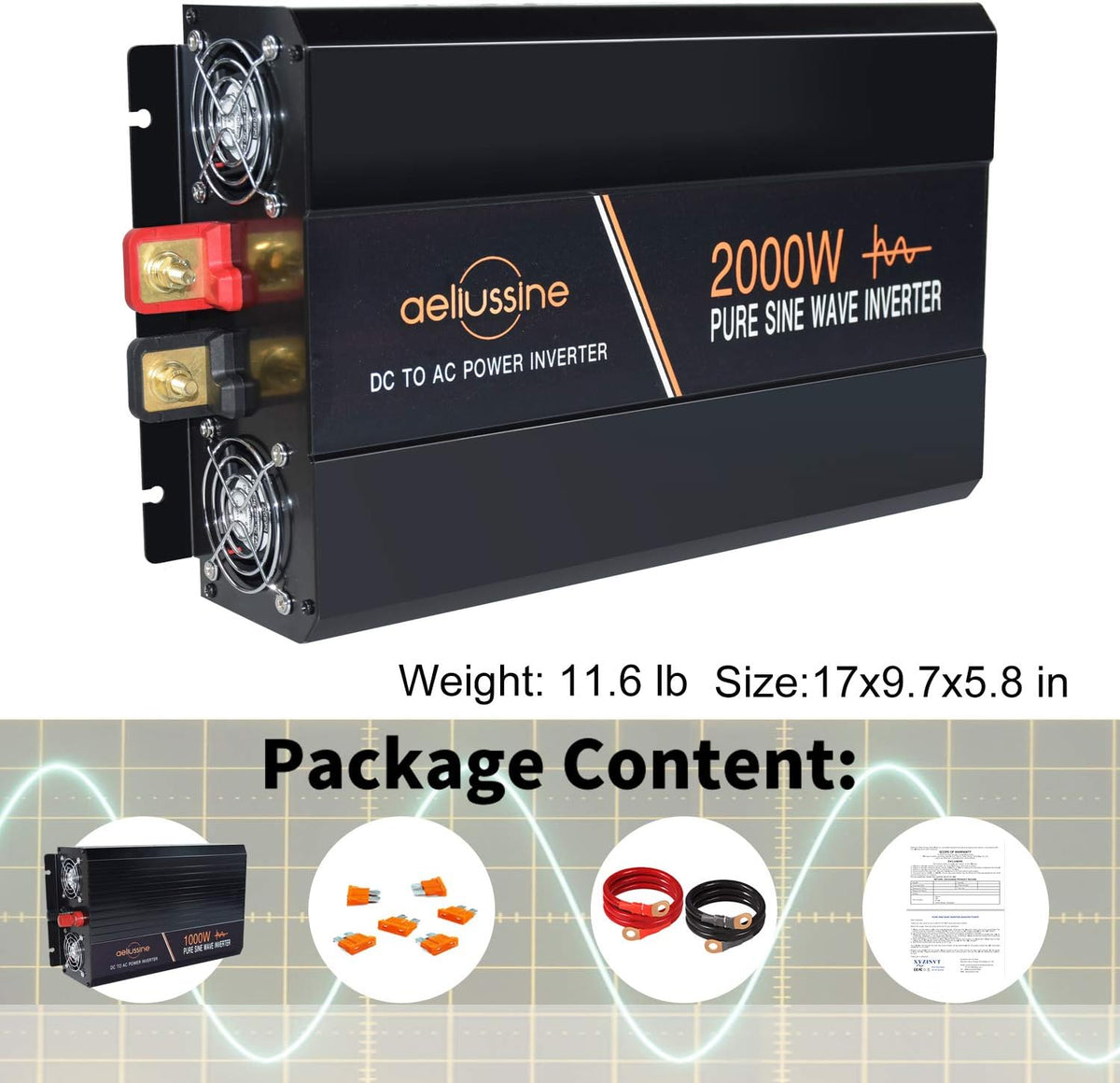 2000 Watt Pure Sine Wave Inverter 12v dc to ac 120v with LCD Display J5795