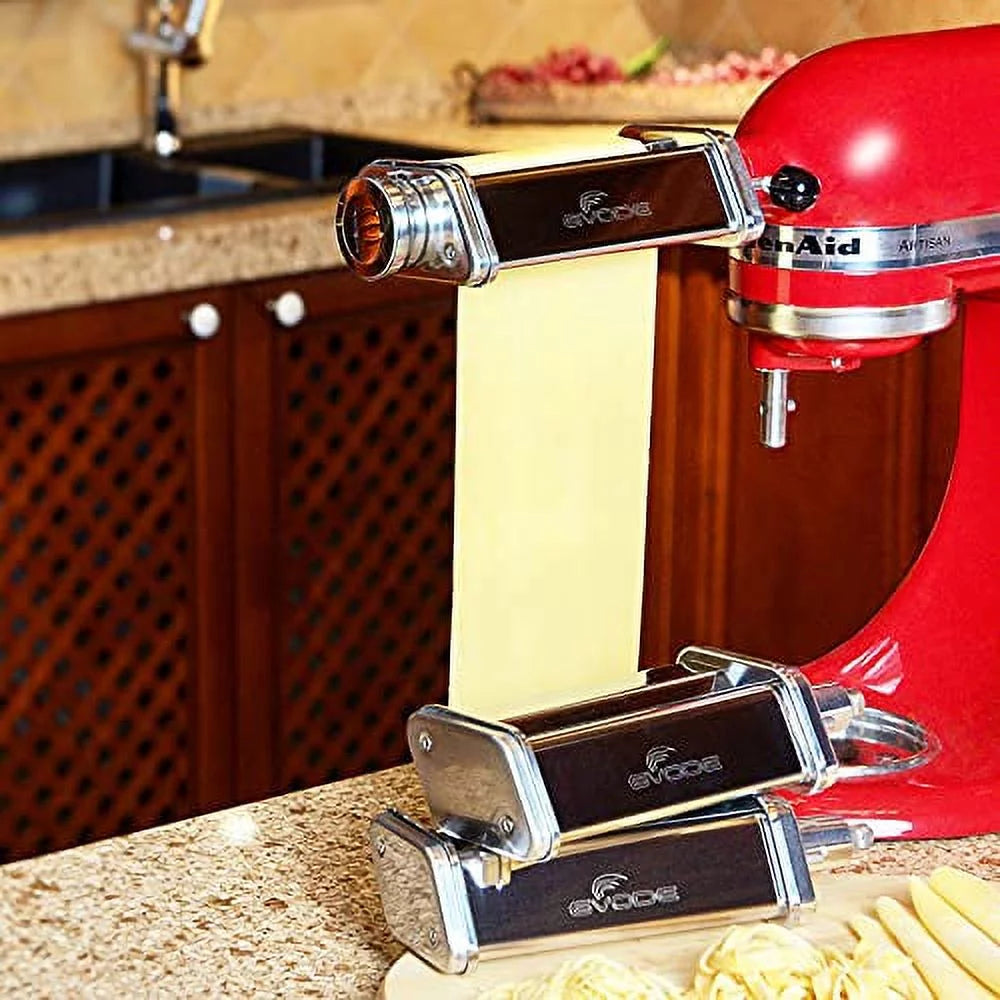 Pasta Attachment for KitchenAid Stand Mixer, Pasta Sheet Roller, Spaghetti Cutter and Fettuccine Cutter Pasta Maker Stainless Steel Accessories 3Pcs K360