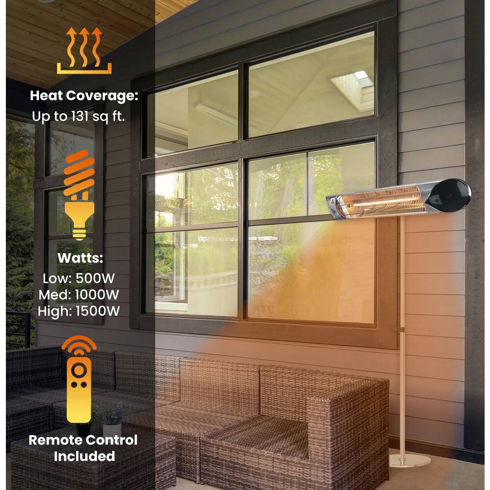 Electric Carbon Infrared Heat Lamp with Remote Control and Adjustable Pole Stand W257739