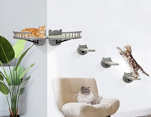 Black Wall-Mounted Cat Shelves with Scratching Pad P359