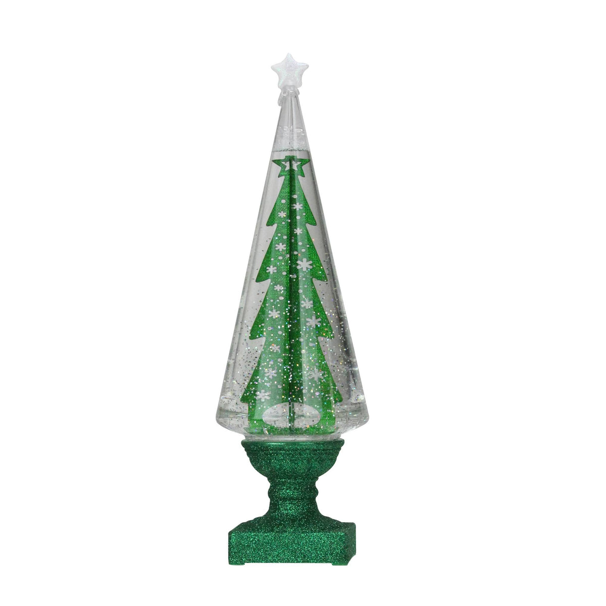 Green Glitter LED Swirl Water Dome with Christmas Tree Table Top Decoration K749130