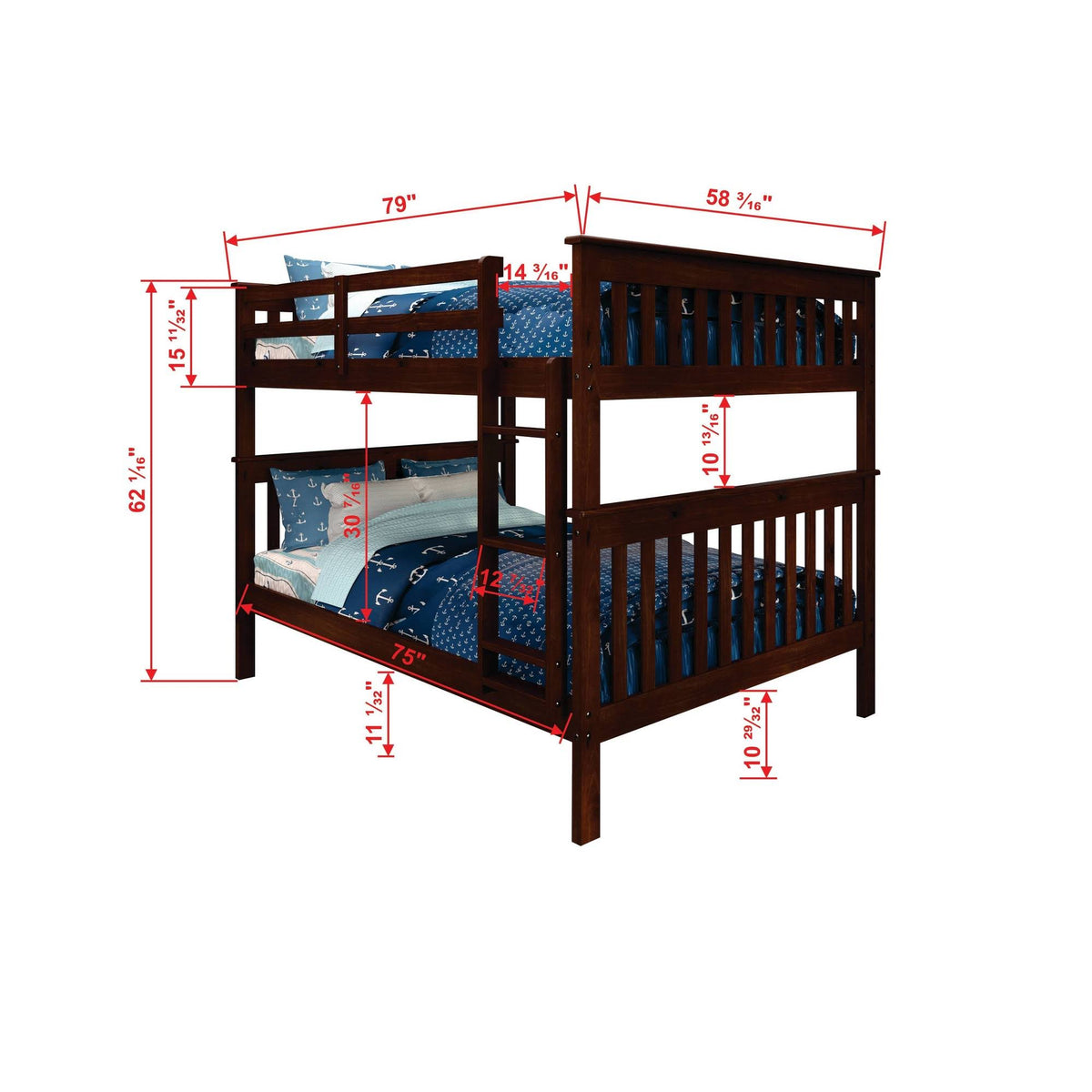 Full Mission Bunk Bed with Dual Underbed Drawers Dark Cappuccino D4156