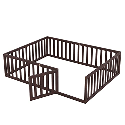 Twin Size Solid Wood Floor Bed Frame with Safety Fence A553