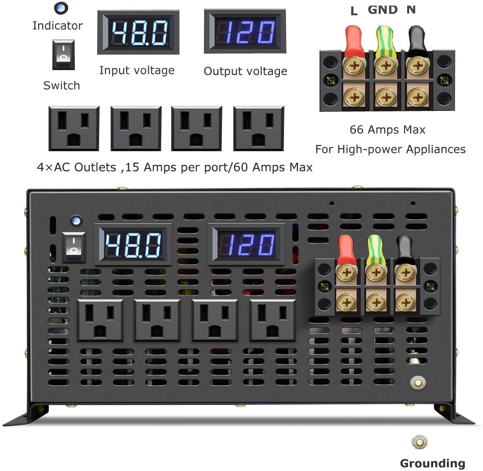 8000 Watt Pure Sine Wave Inverter 48V DC to 120V AC O63050