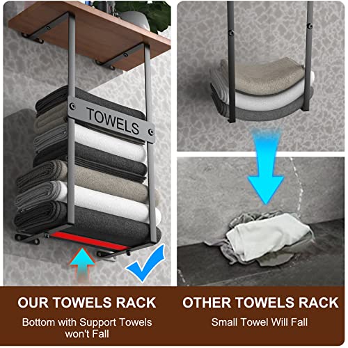 Wall Mounted Metal Towel Holder with Wooden Shelf N593