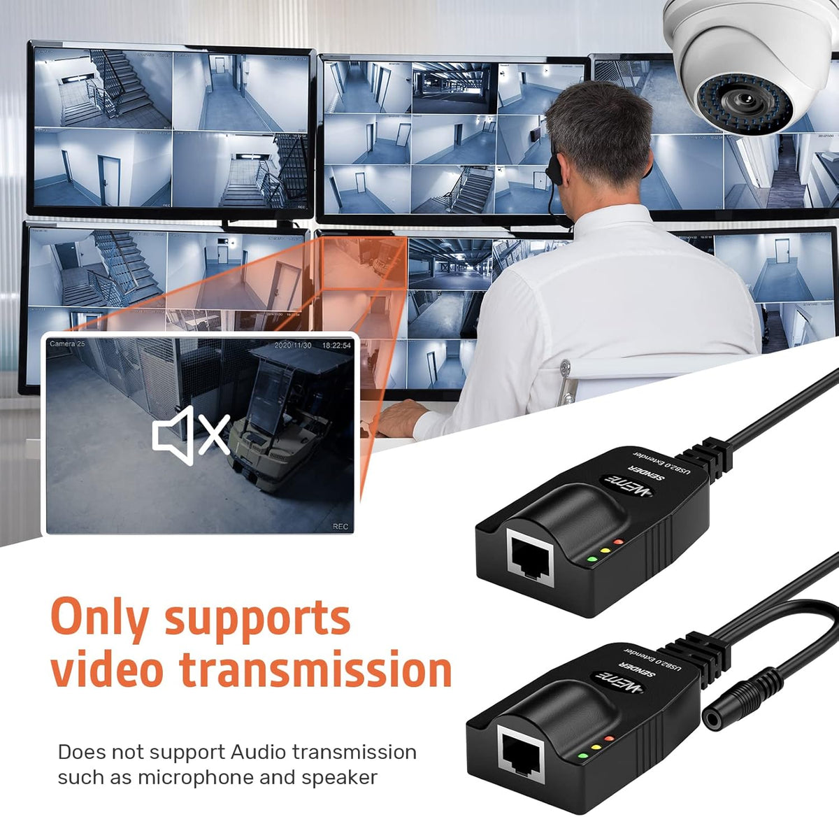USB 2.0 Extender to RJ45 Over Cat5 5E 6 up to 100 Meter with Power Adapter B177135