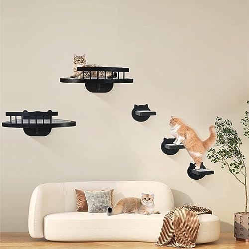 Black Wall-Mounted Cat Shelves with Scratching Pad P359