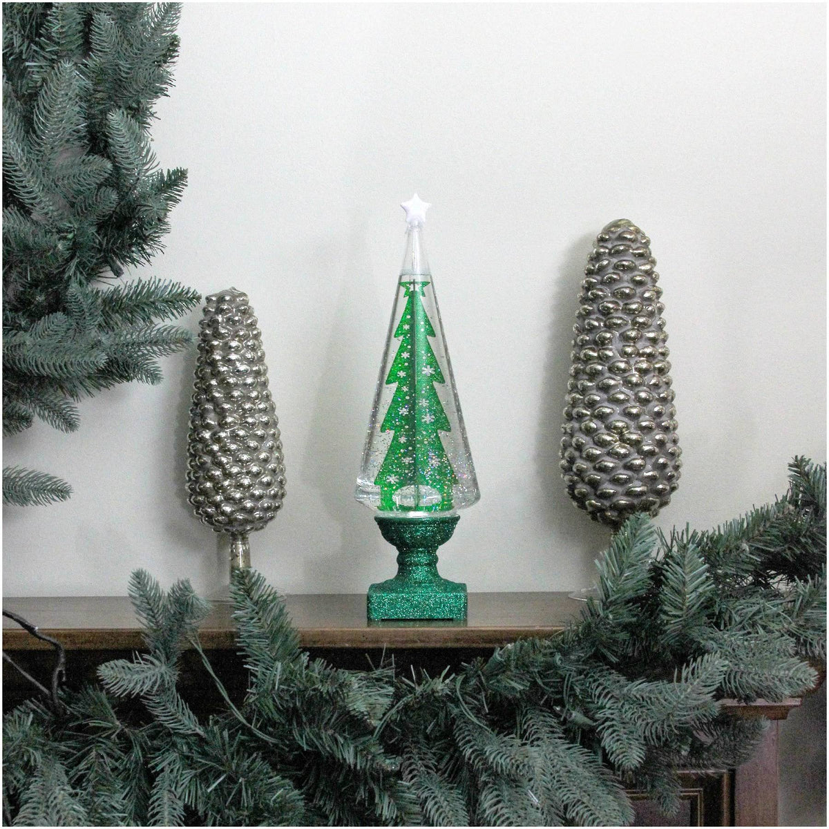 Green Glitter LED Swirl Water Dome with Christmas Tree Table Top Decoration K749130