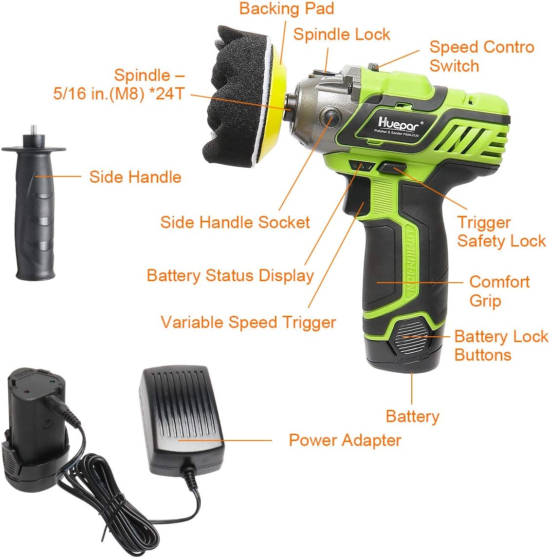 3-inch Cordless Variable Speed Polisher/Sander with 2 Li-ion Batteries F2745