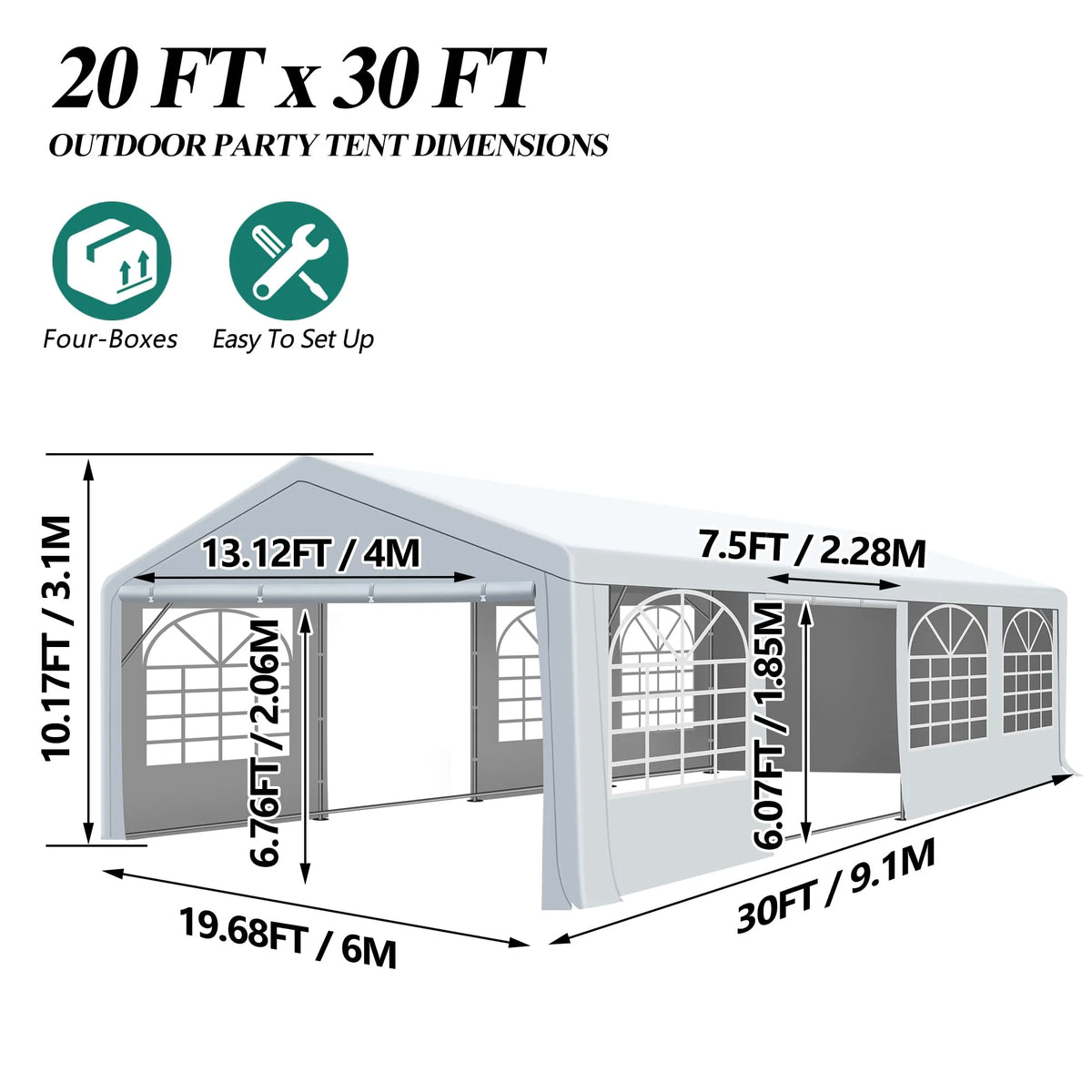 20x30FT Patio Tent with Windows, Heavy Duty Canopy Gazebo N2364