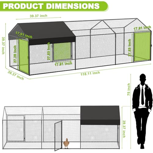 Large Chicken Run with Cover for Yard K113988