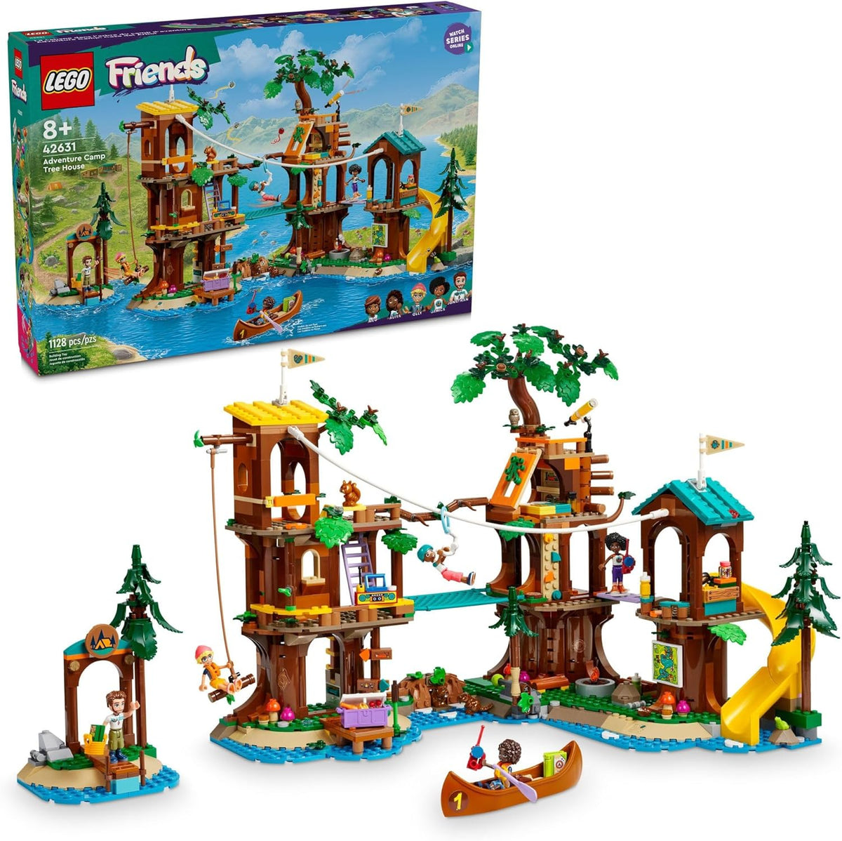LEGO Friends Adventure Camp Tree House Toy with Doll Accessories, Outdoor Toy Playset for Kids with 5 Mini Dolls and 5 Animal Figures M533010