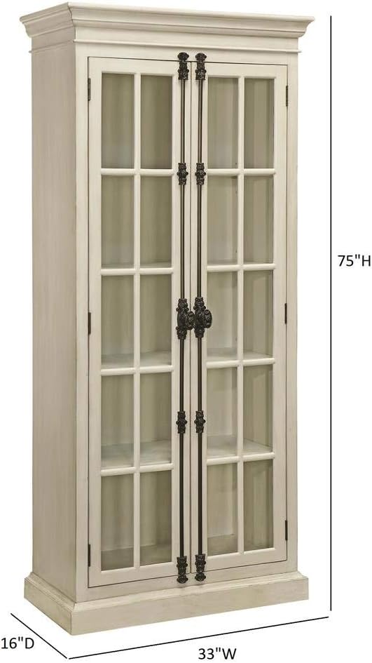 2-Door Curio Cabinet Antique White Clear C6257